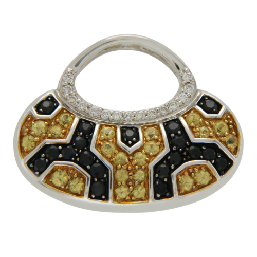 Mirabelle Yellow Sapphire Black  White Diamond 18K Gold Handbag Purse Pendant