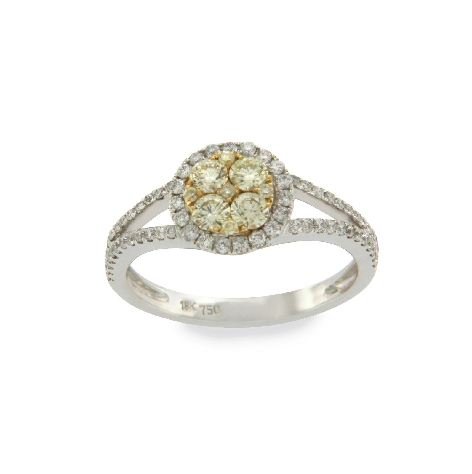18K White Gold 0.82 CT Yellow  White Diamonds Engagement Ring Size
