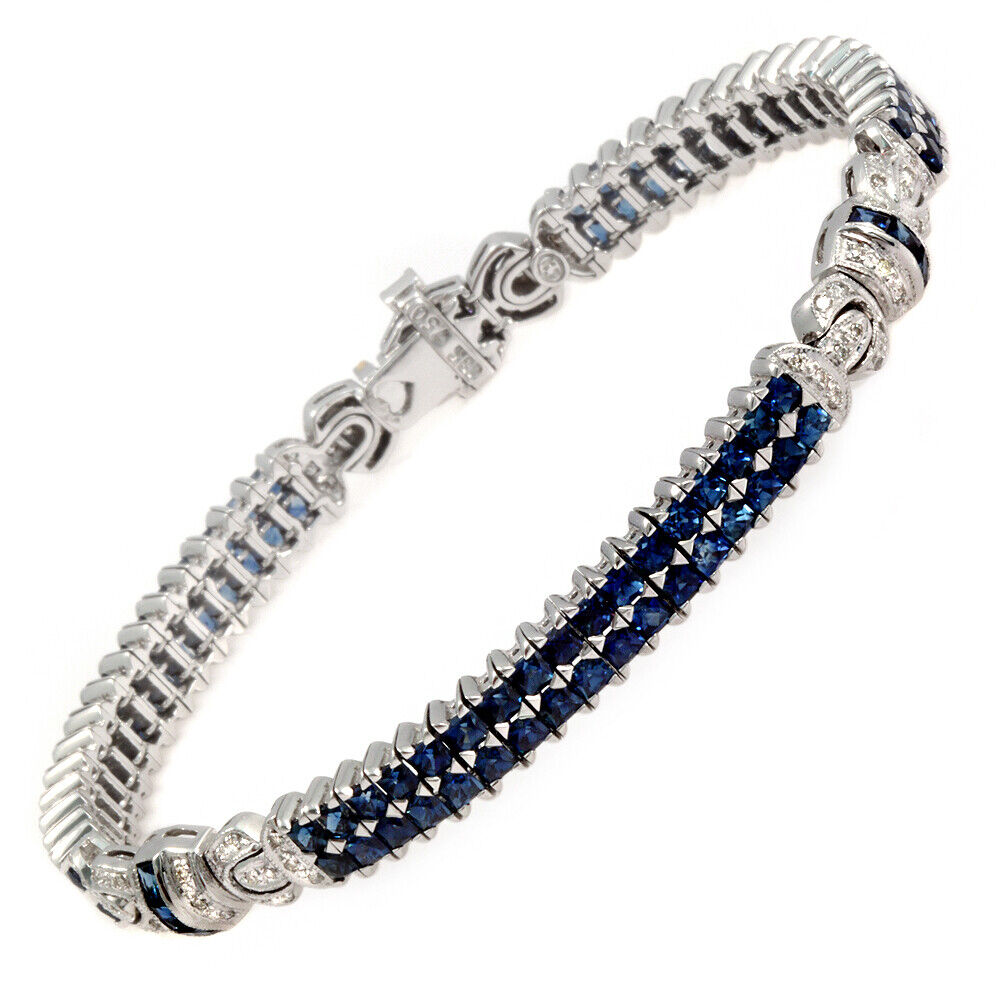 18K Gold 0.52 CT Diamonds  8.50 CT French Cut Sapphires Bracelet Size