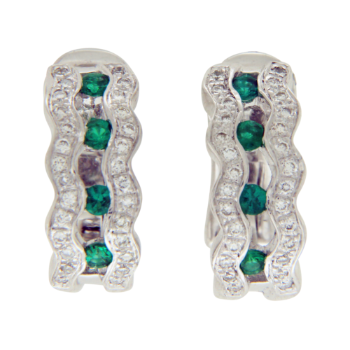 Luxo 0.80 CT Natural Emerald  0.82 CT Diamonds in 18K White Gold Huggie Earrings