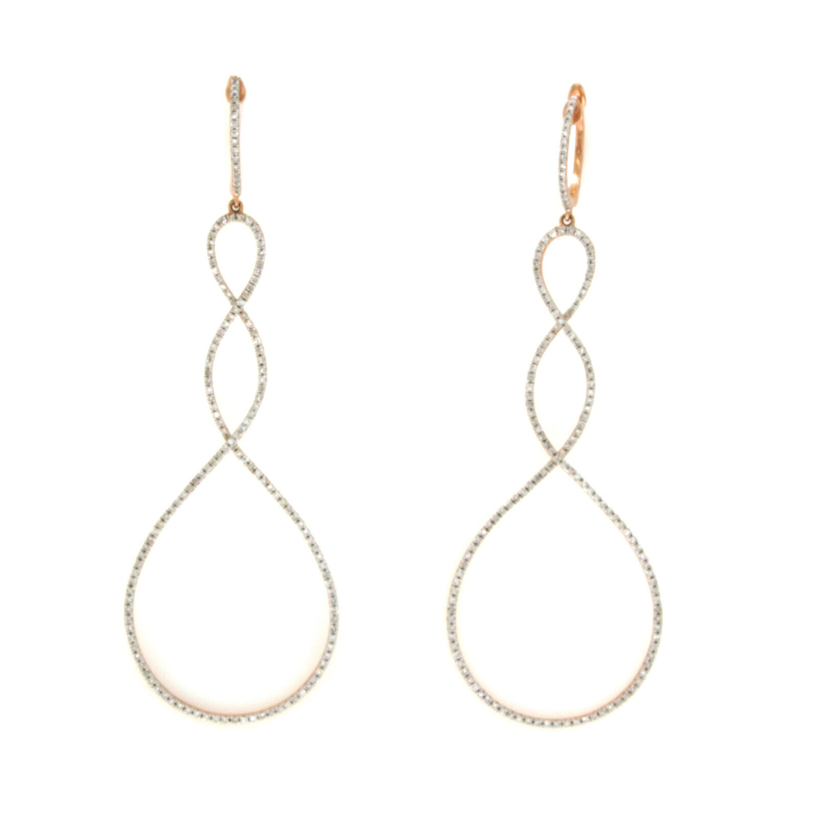 Luxo 0.86 CT Pave I Color SI1 Diamonds in 14 Rose Gold Hoop 2.80" Long Earrings