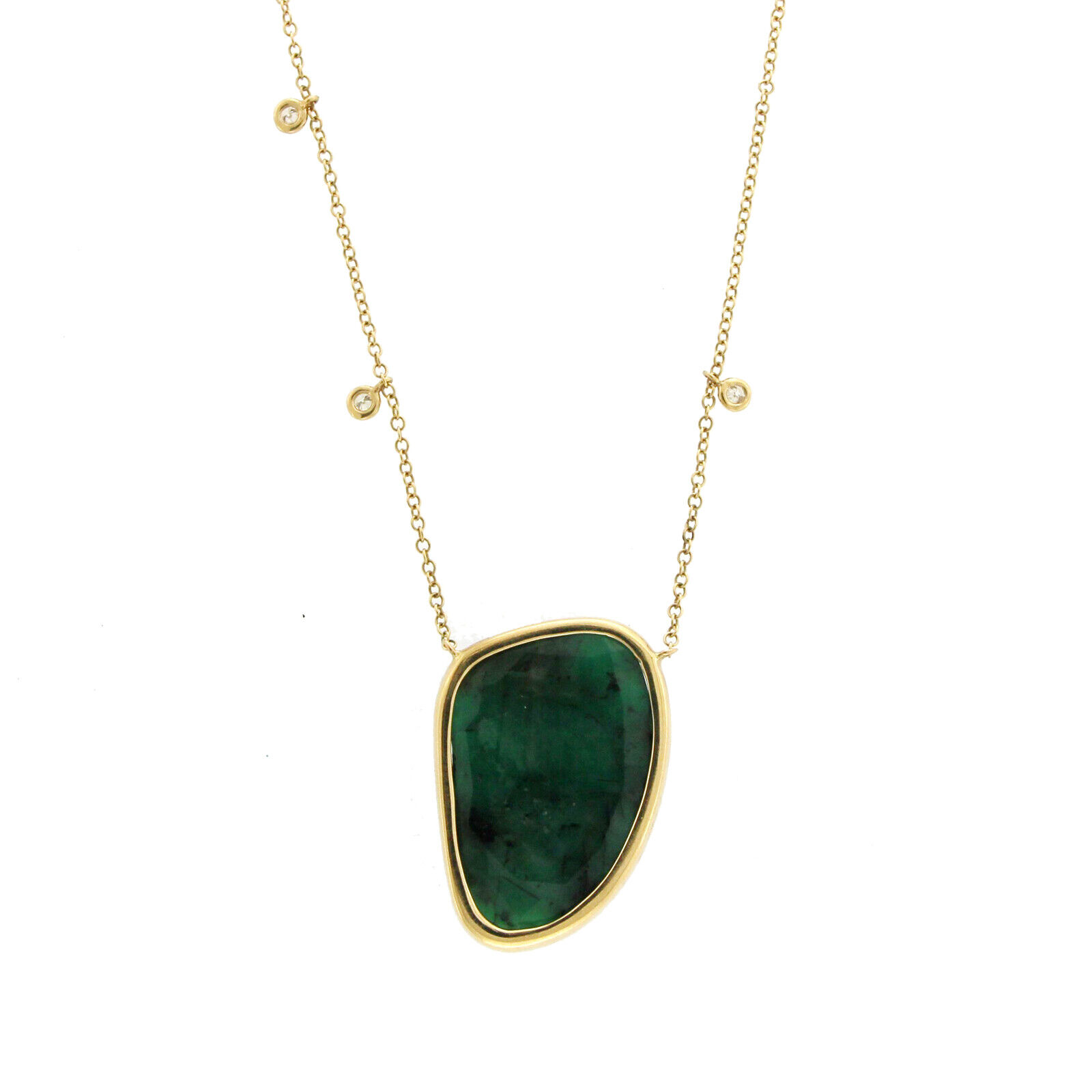 Rose Cut Sliced 17.95 CT Emerald 0.31 CT Diamonds 14K Yellow Gold Necklace