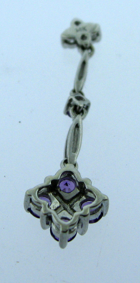 14K White Gold Amethyst / Diamond Pendant Necklace Charm