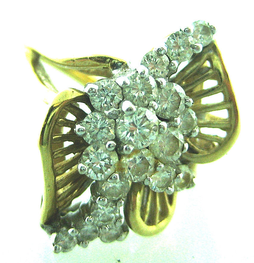 14K YELLOW GOLD LADIES DIAMONDS LEAF DESIGN COCKTAIL RING SIZE 6.5