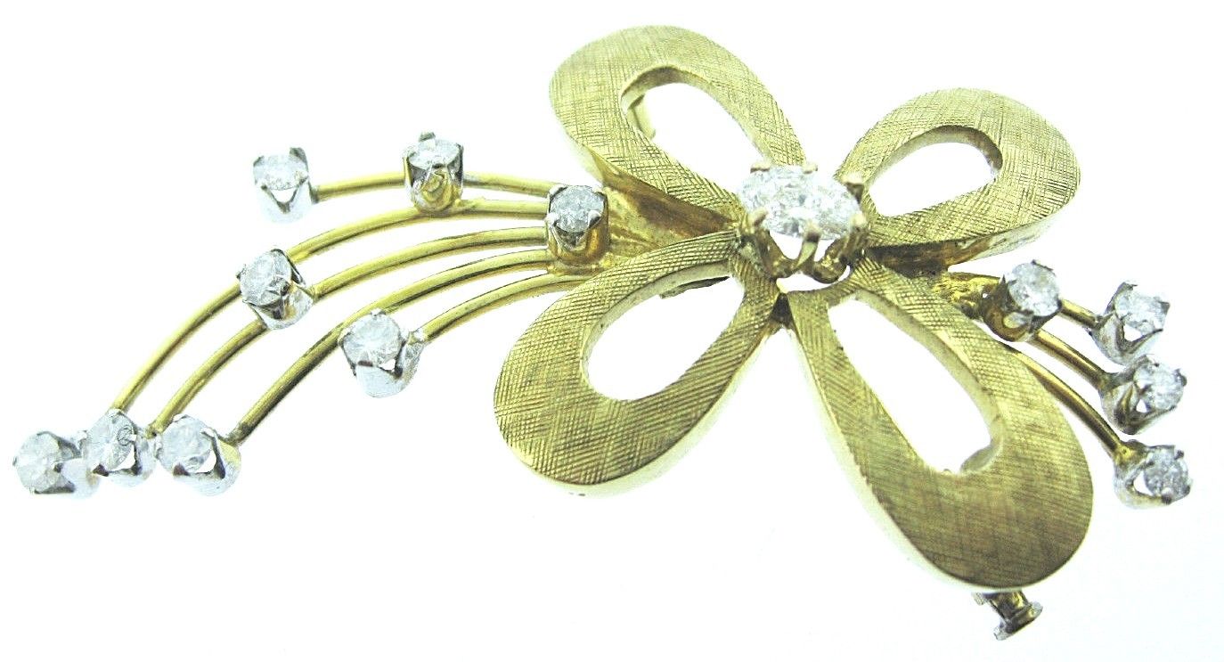 Fine Estate 14K Yellow Gold Free Form Flower Diamond Brooch Pin .80Ct