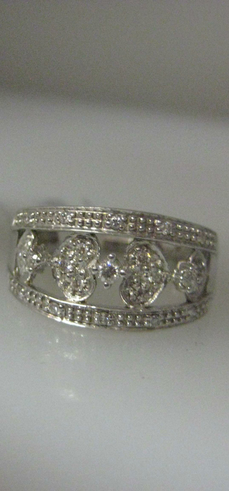 14K WHITE GOLD MICRO PAVE HEARTS DIAMONDS LADIES RING SIZE 7