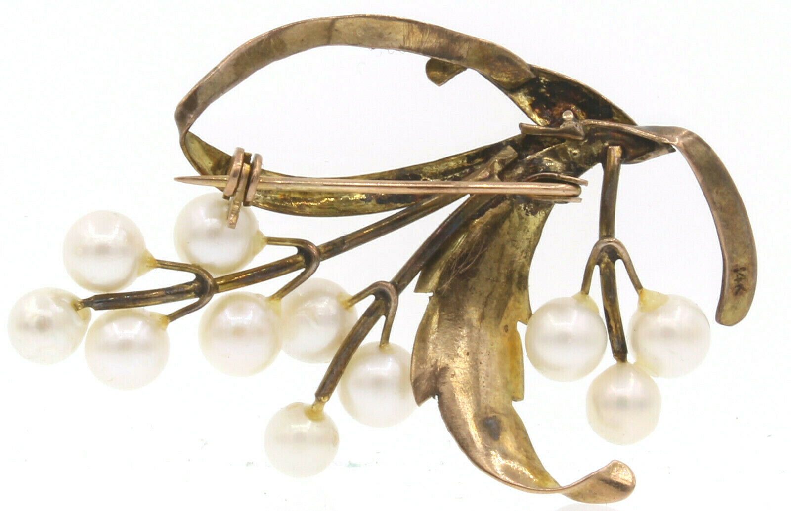 Fine Estate Vintage 14k Yellow Gold Pearl Brooch Pin