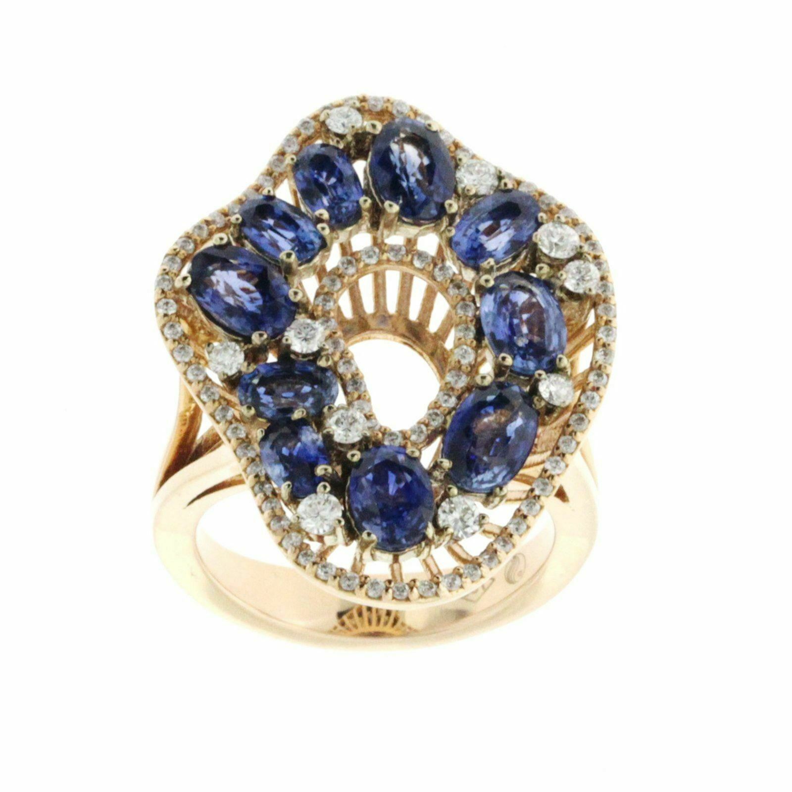 3.10 CT Sapphires  0.61 CT Diamonds in 18K Rose Gold Engagement Ring