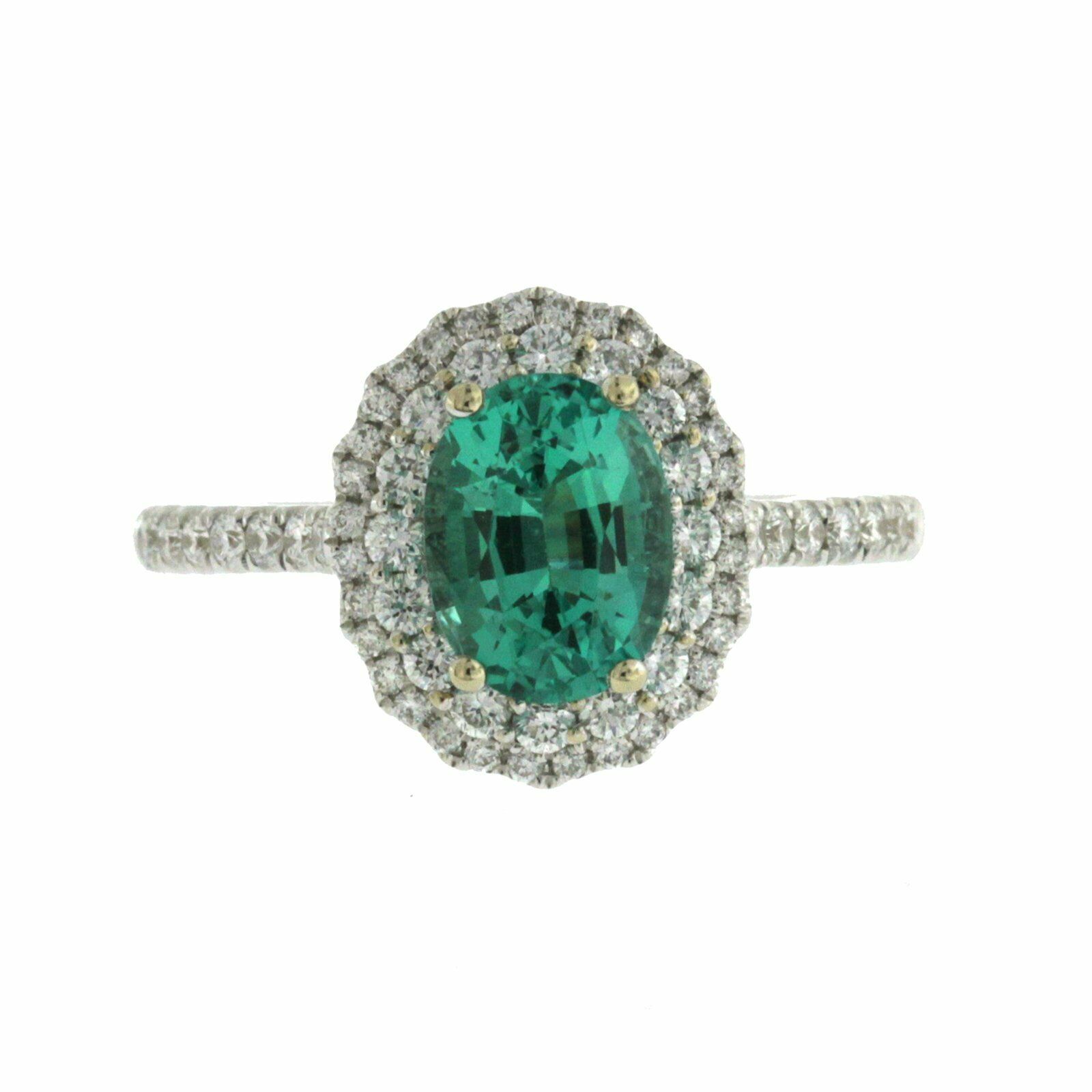 1.28 CT African Emerald  0.79 CT Diamonds in 18K White Gold Engagement Ring