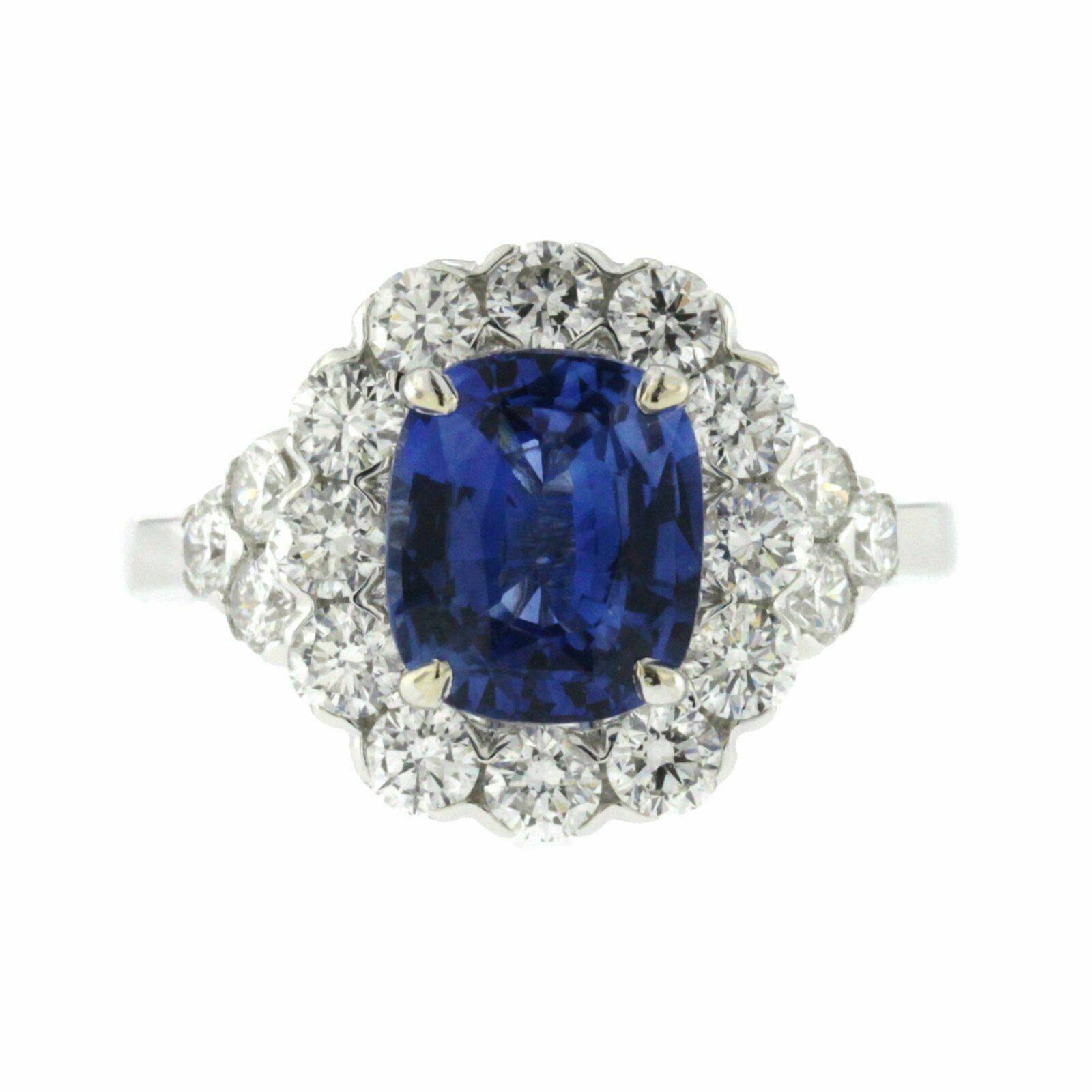 3 CT Ceylon Sapphires  1.48 CT Diamonds in 18K White Gold Engagement Ring
