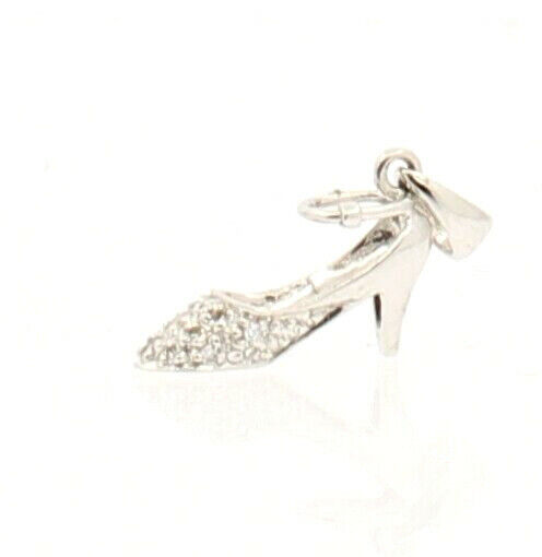 Fine Estate 14K White Gold  Diamond Stiletto High Heel Pump Shoe Pendant Charm