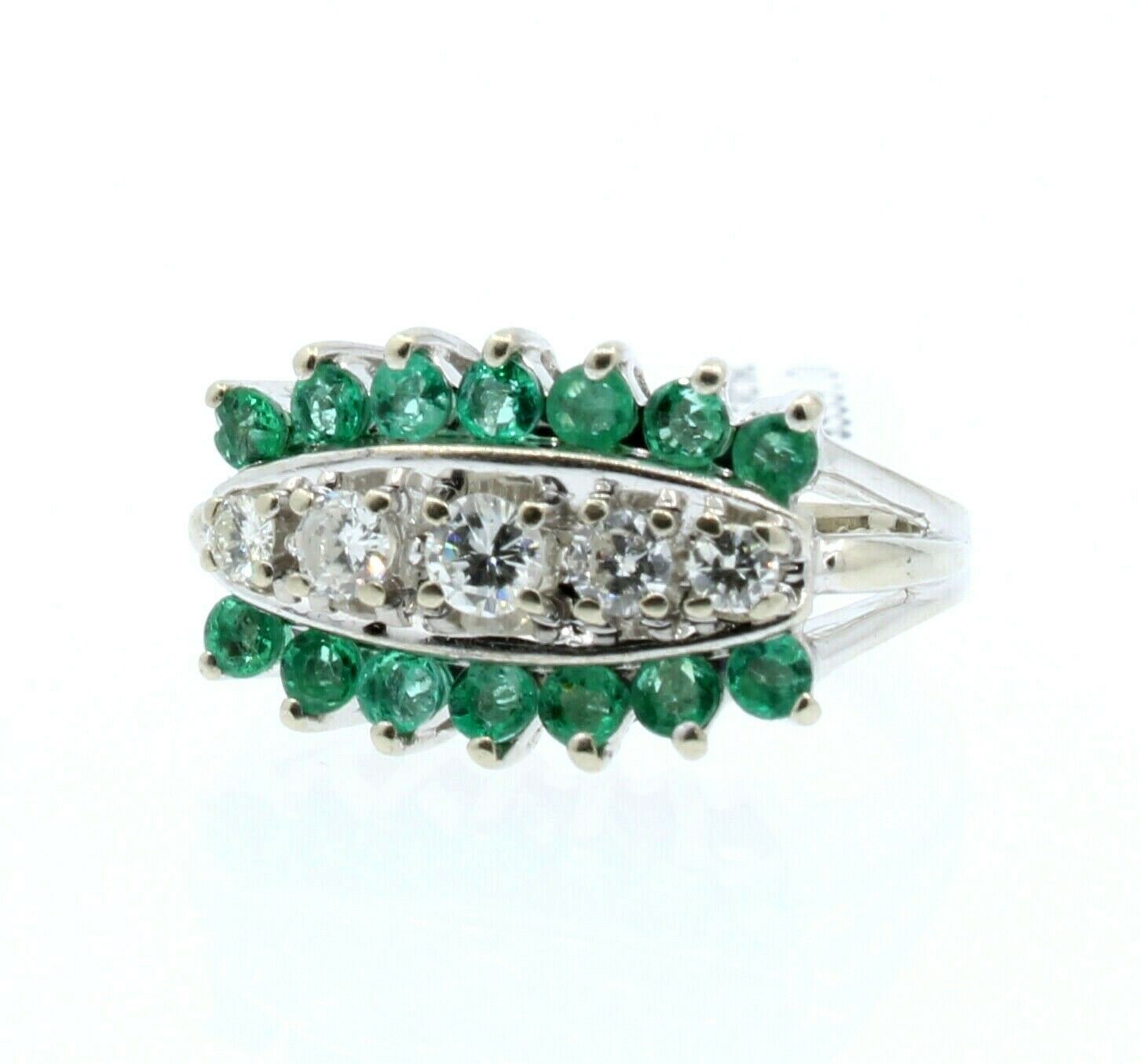 14K WHITE GOLD LADIES EMERALD  DIAMONDS RING SIZE 4