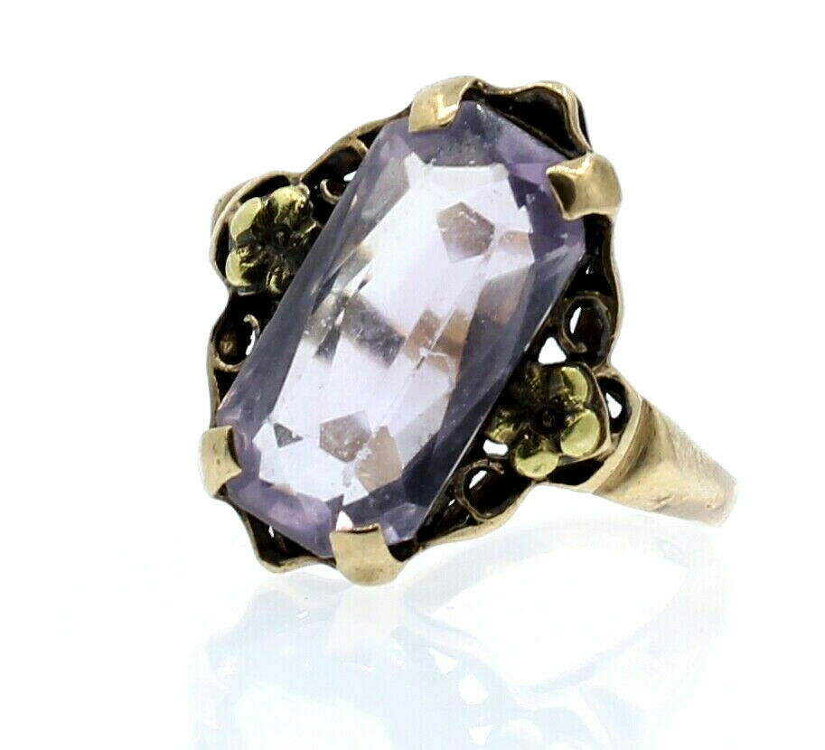 10K YELLOW GOLD VINTAGE AMETHYST LADIES RING SIZE 5.75