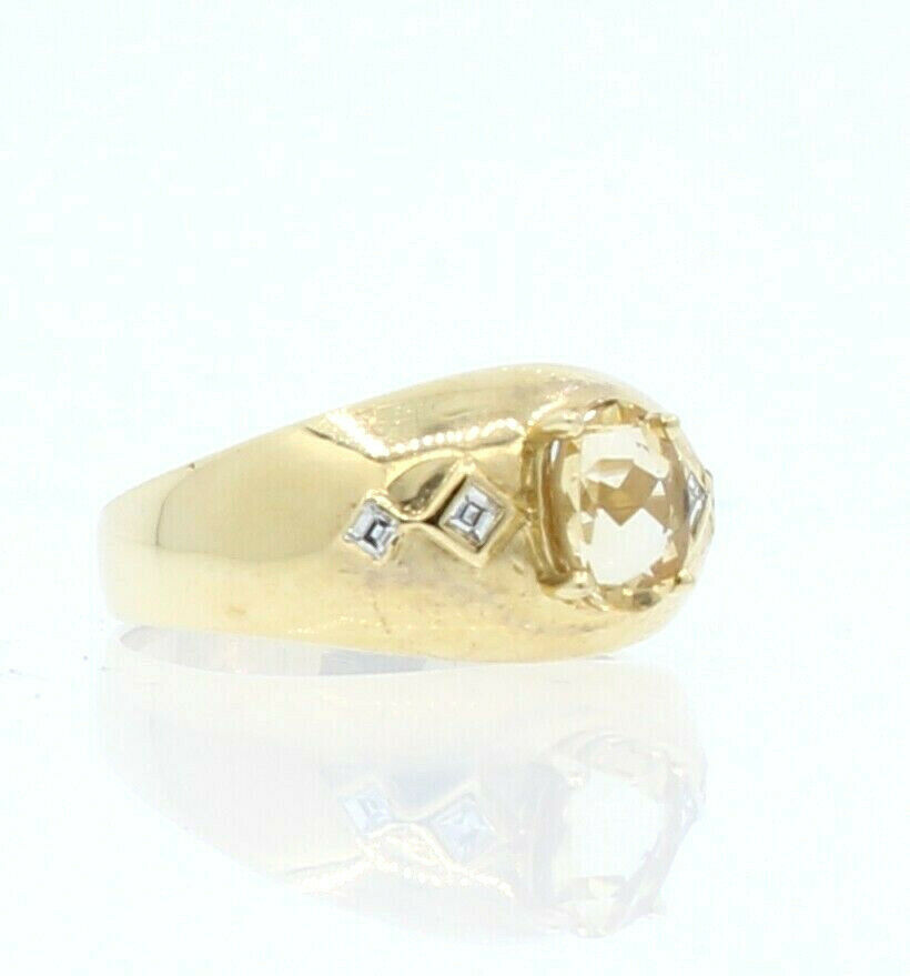 14K YELLOW GOLD OVAL YELLOW TOPAZ DIAMONDS LADIES RING SIZE 8.5