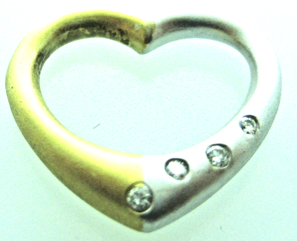 18K MULTI TONE GOLD HEART DIAMONDS PENDANT CHARM NECKLACE LOVE