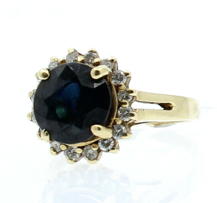14K YELLOW GOLD SAPPHIRE DIAMONDS LADIES RING SIZE 6.75