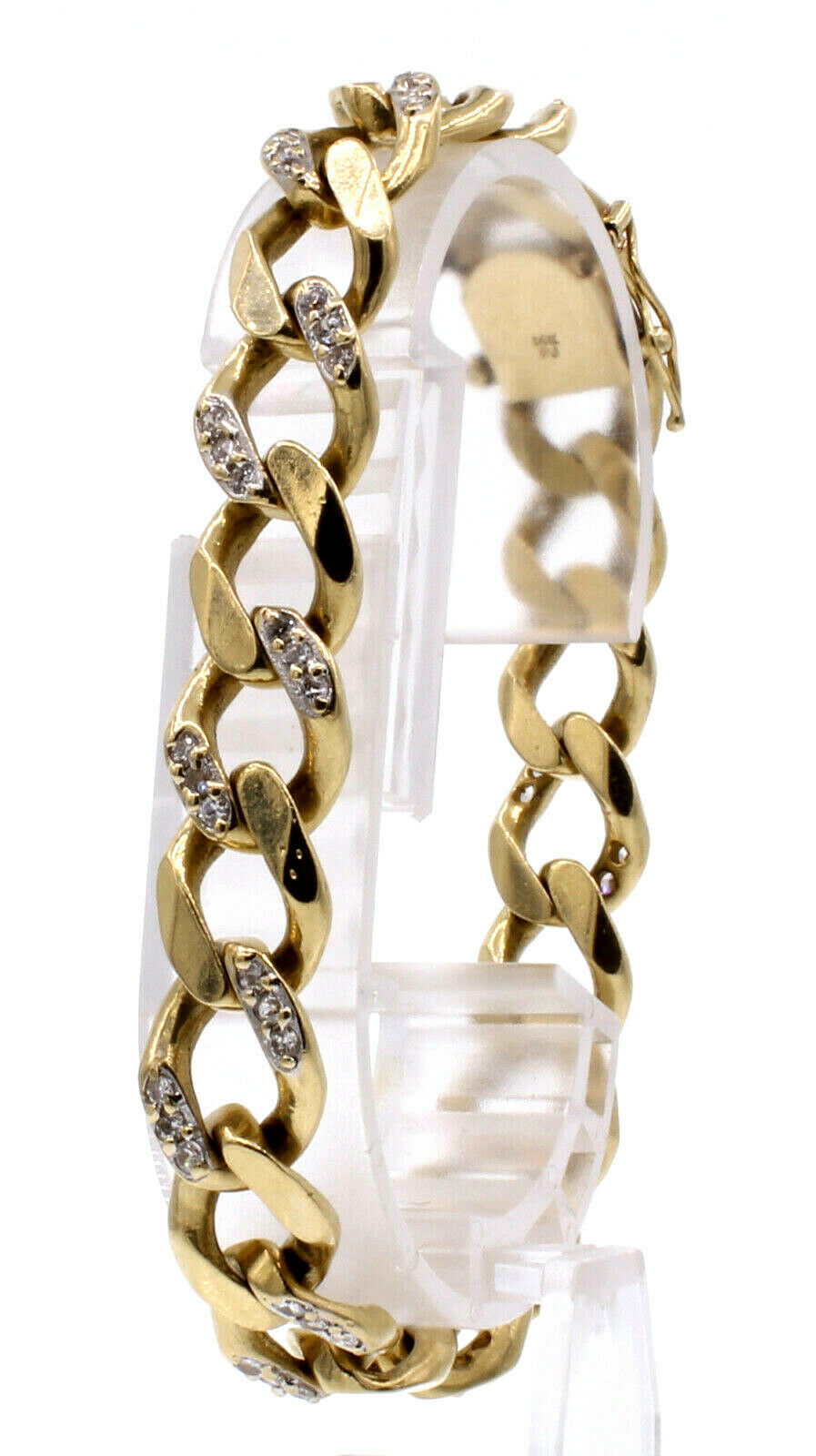 Estate 14k Yellow Gold Diamond 1.8ct Curb Link Bracelet 38.5 Grams Size 7.75"