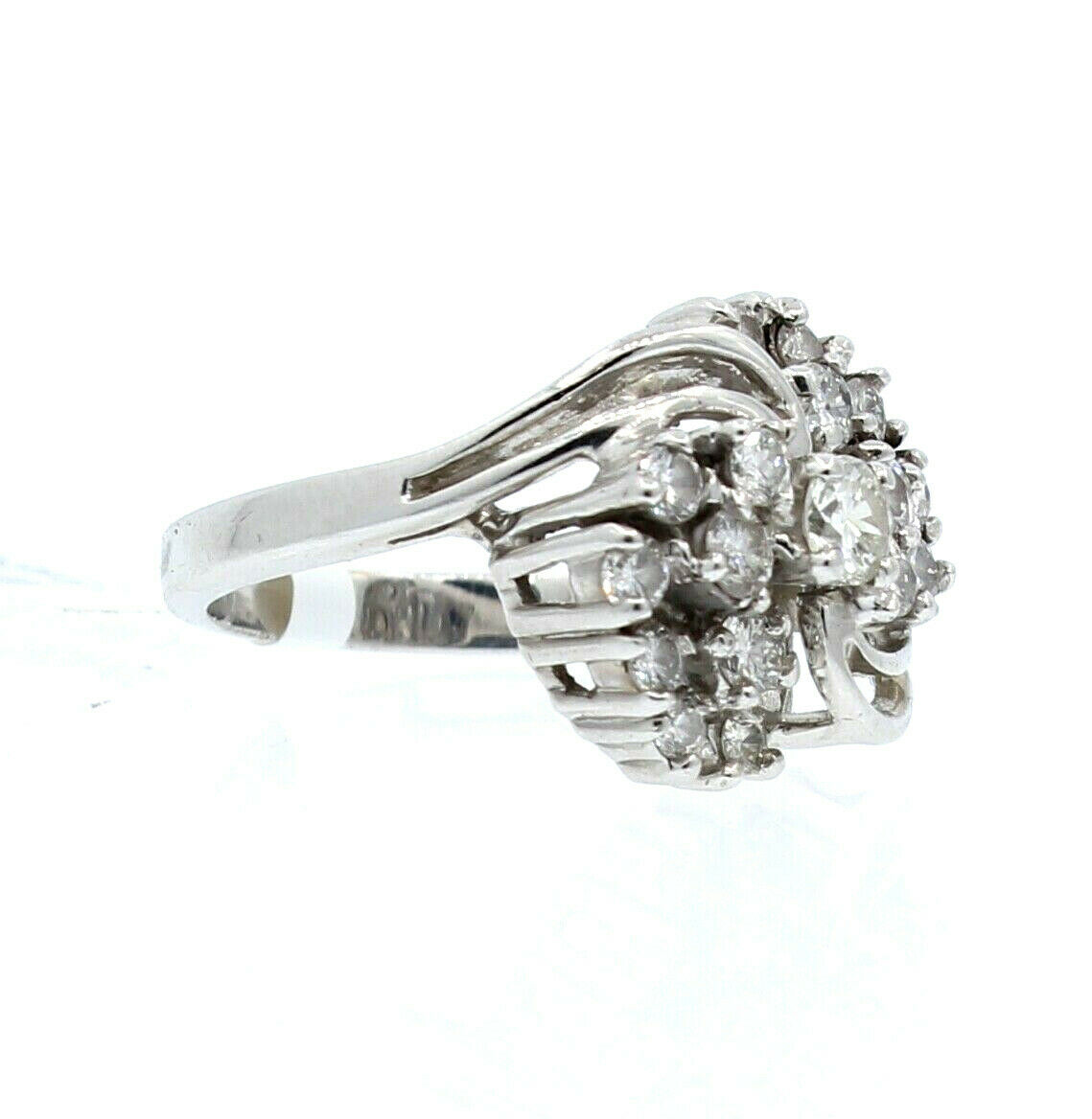 14K WHITE GOLD 1.0ct DIAMOND CLUSTER LADIES RING SIZE 5.5