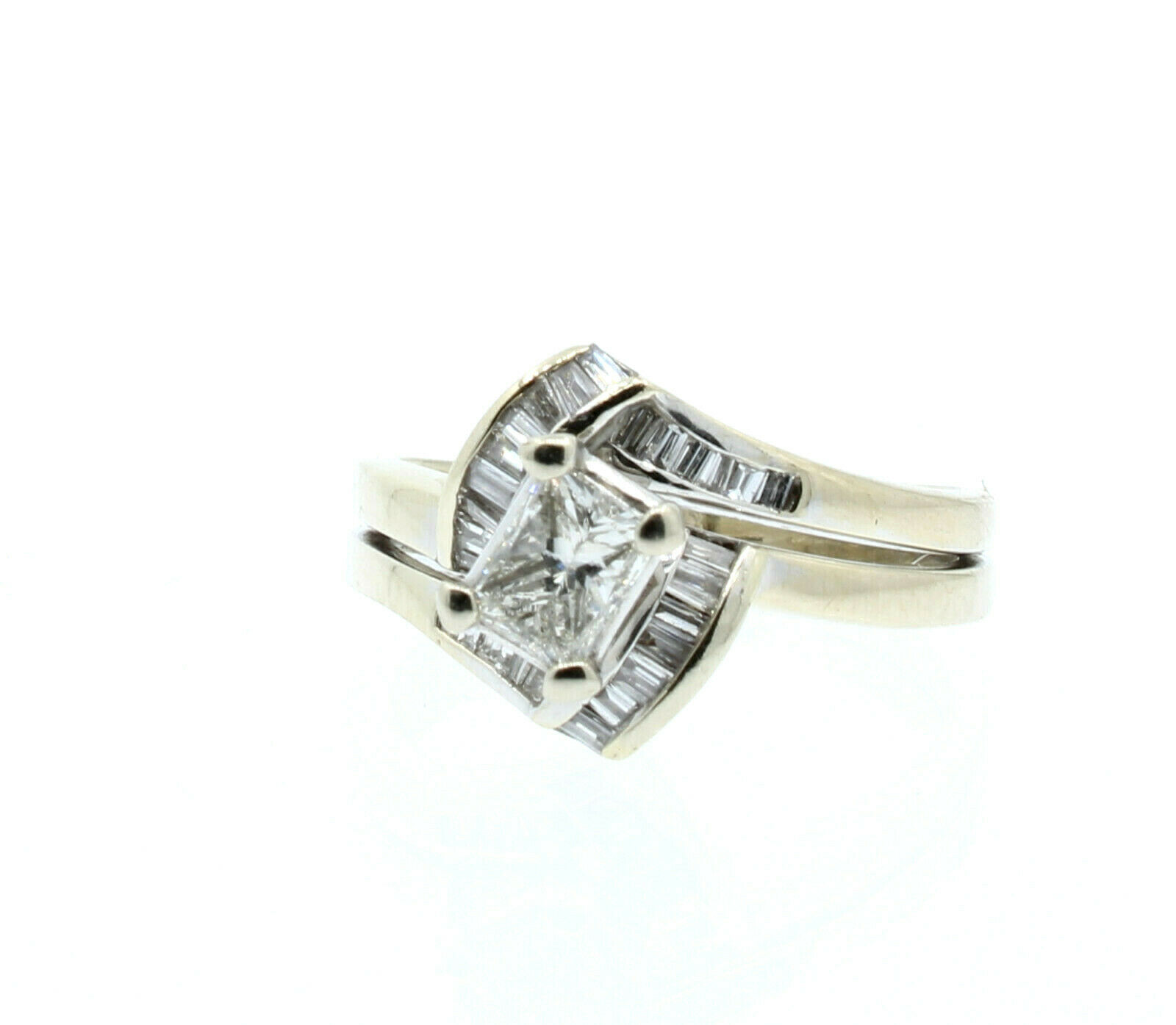 18K GOLD BAGUETTES .55ct EMERALD CUT DIAMOND WEDDING SET LADIES RING SIZE 5.75