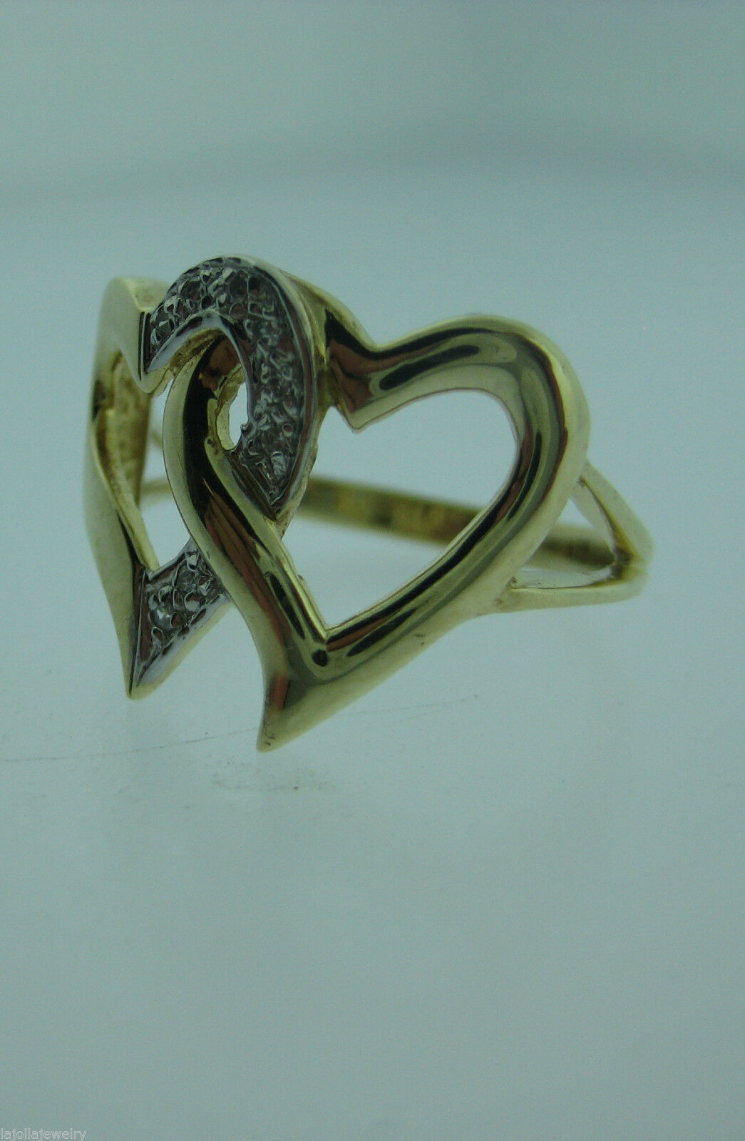10K YELLOW GOLD DOUBLE HEART DIAMOND LADIES RING SIZE 6.25