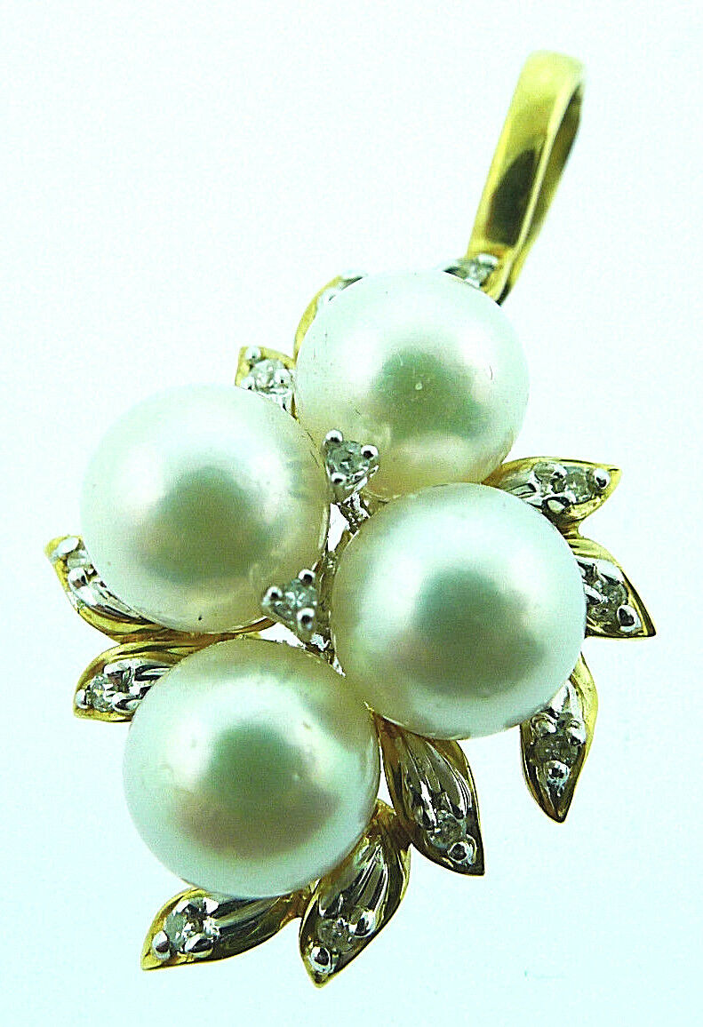 14k Yellow Gold Diamond Pearl Pendant Charm 
