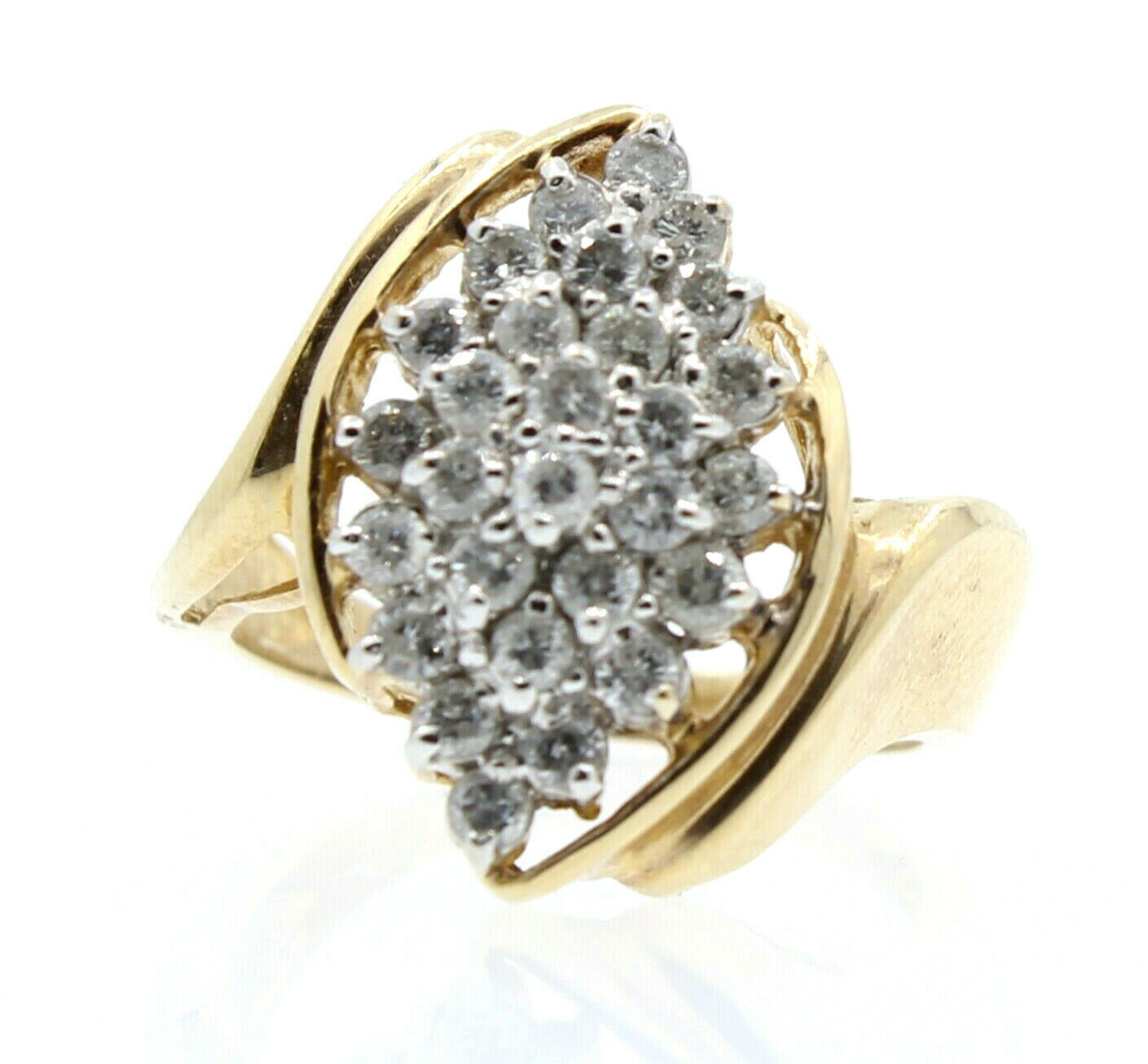14K YELLOW GOLD LADIES 1.25ct DIAMONDS CLUSTER RING SIZE 7