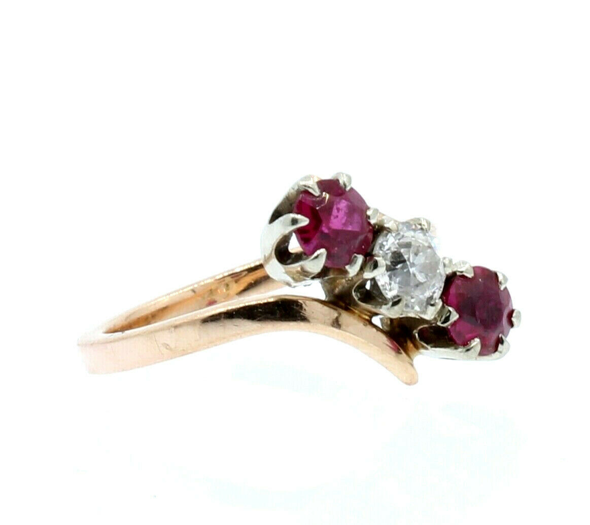 Estate 14k Rose gold Ruby Diamond Ladies Ring 3.1 Grams Size 4.5