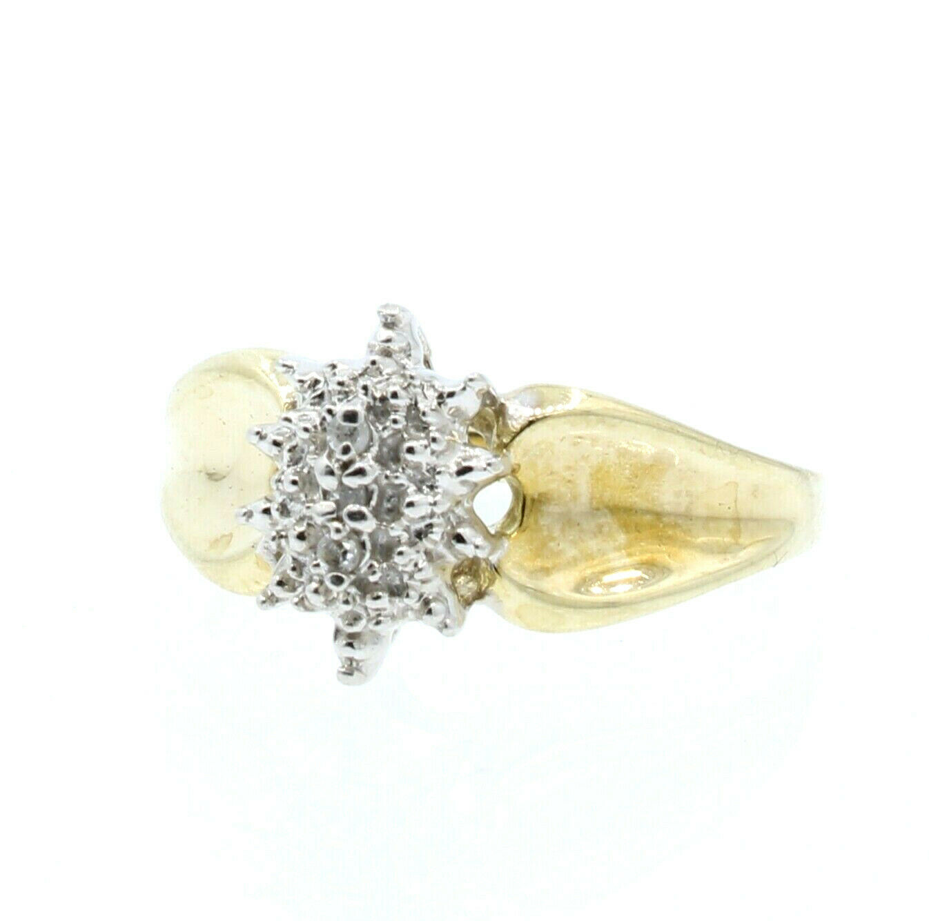 Estate 10k Yellow White gold Sun Burst  Diamonds Cluster Ladies Ring Size 7