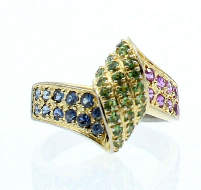 14k White Yellow Gold Pink Green Blue Stones Twisted Ladies Ring Size 6
