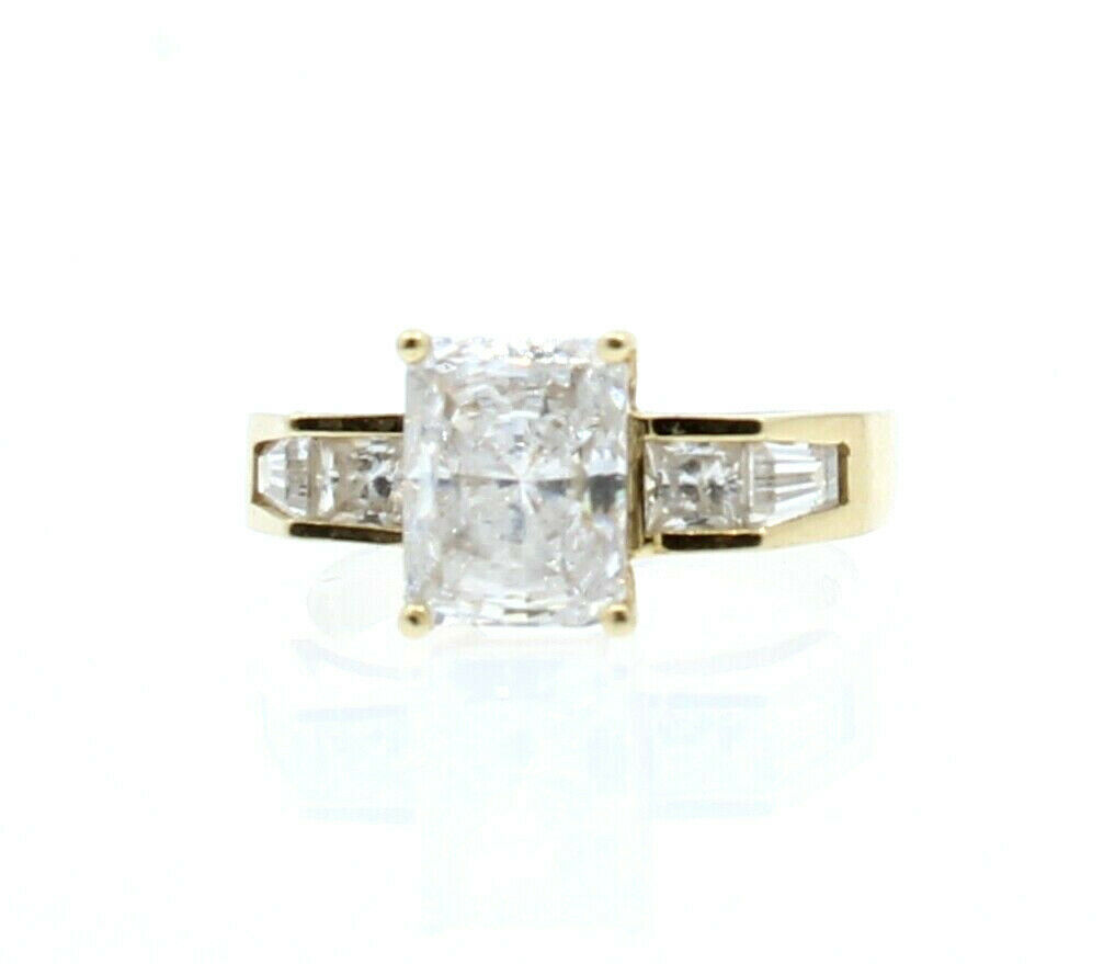 14k Yellow Gold Solitaire w Accents CZ Ladies Ring Size 7