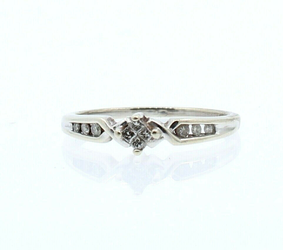 10k White Gold Round princess Cut Diamond Ladies Ring Band Size 7