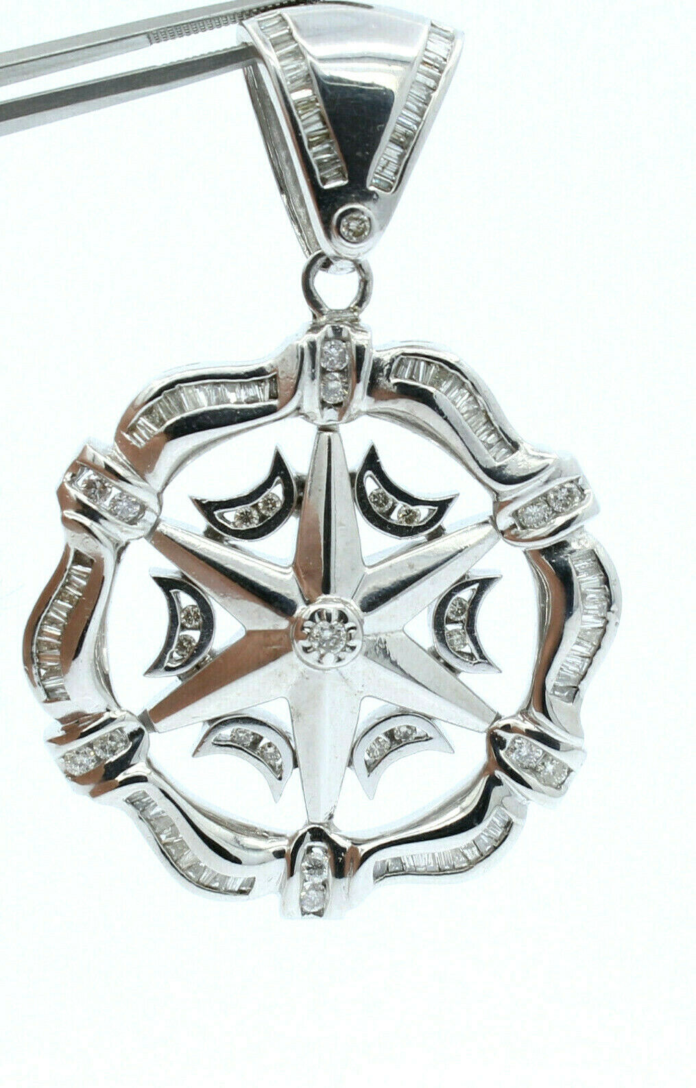 14k White Gold 3ct Diamond Star Hip Hop Pendant Charm 44.8 Grams