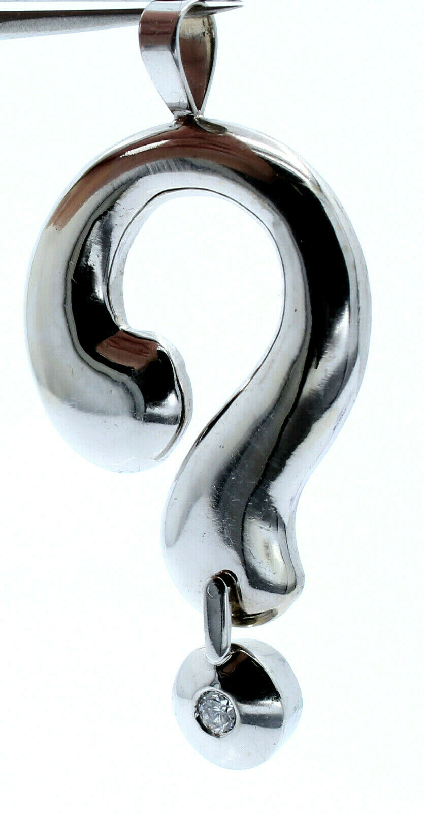 14k White Gold "QUESTION MARK" Diamond Pendant Charm 2.25"