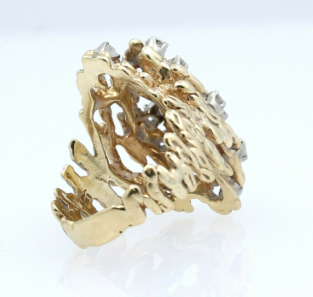 Fine Estate 14k Yellow Gold .90ct Diamond Nugget Style Ladies Ring Size 7