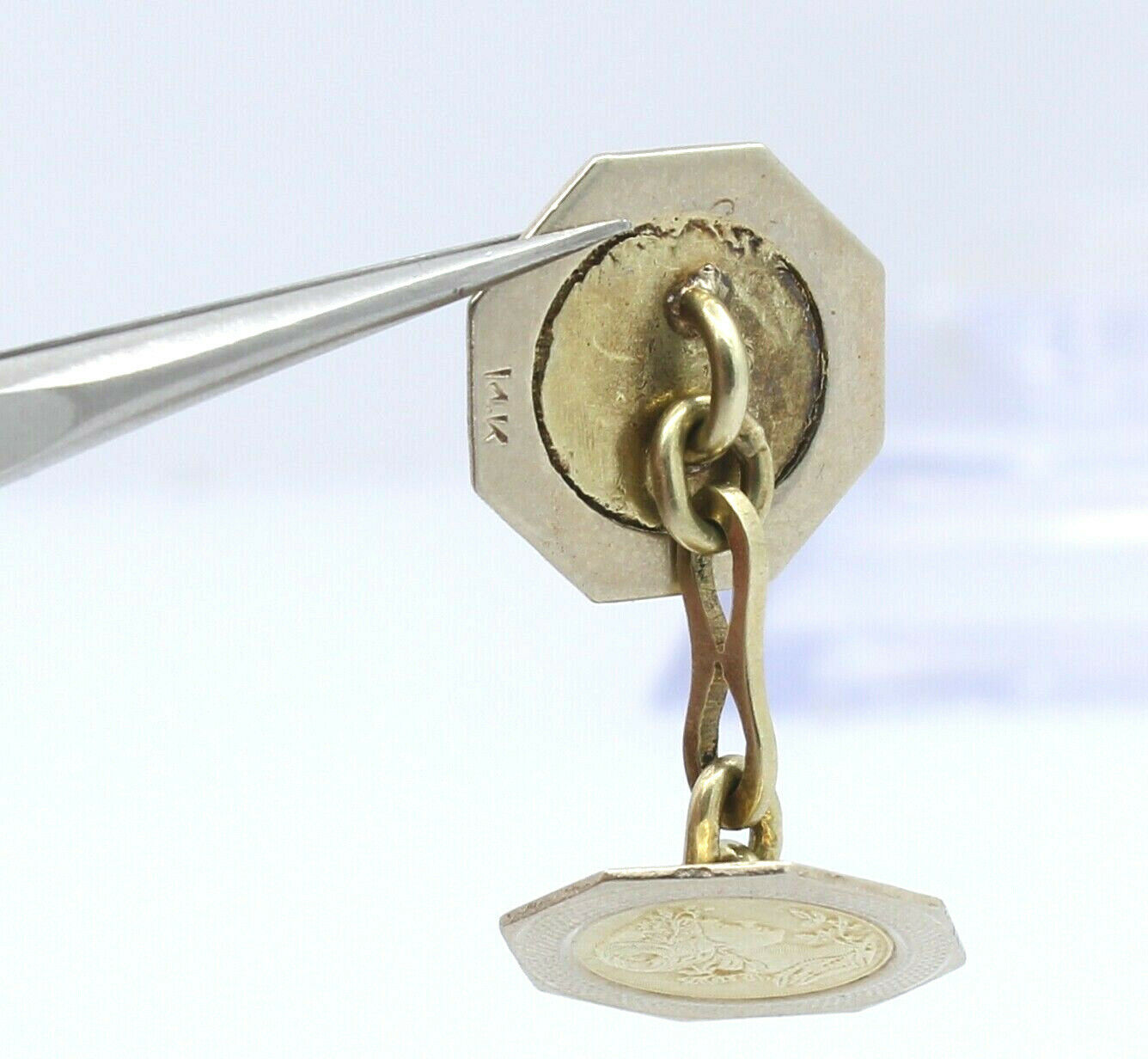 VINTAGE 14K YELLOW WHITE GOLD ROMAN GREEK HEAD CUFF LINKS  6.4 GRAMS