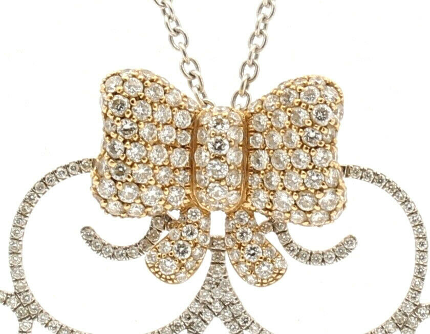 Fine Estate 18k Rose White Gold Diamond Butterfly Ornate Pendant Necklace