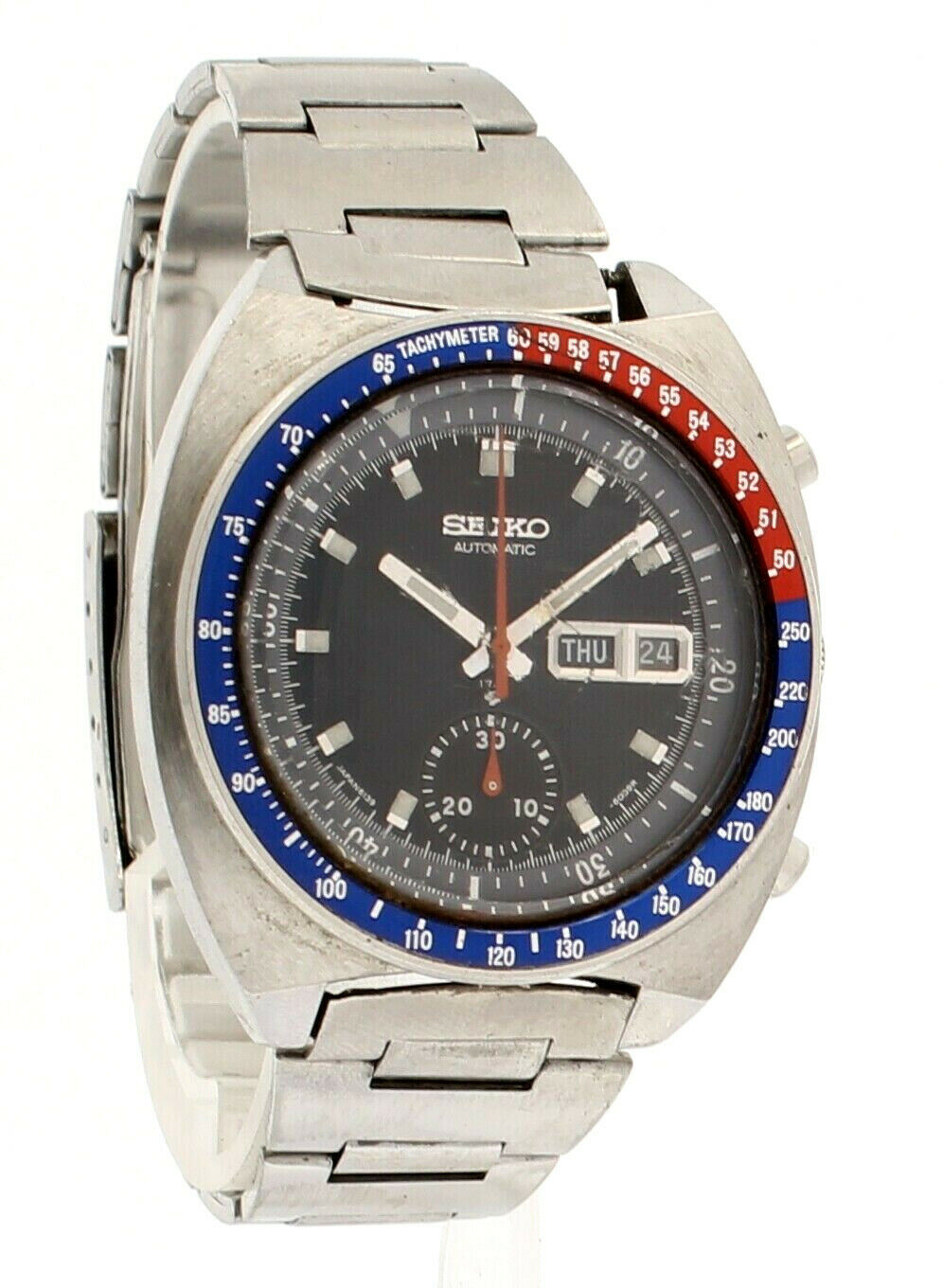 Vintage Seiko Pepsi Bezel Automatic Chronograph Blue Dial Men's Watch 