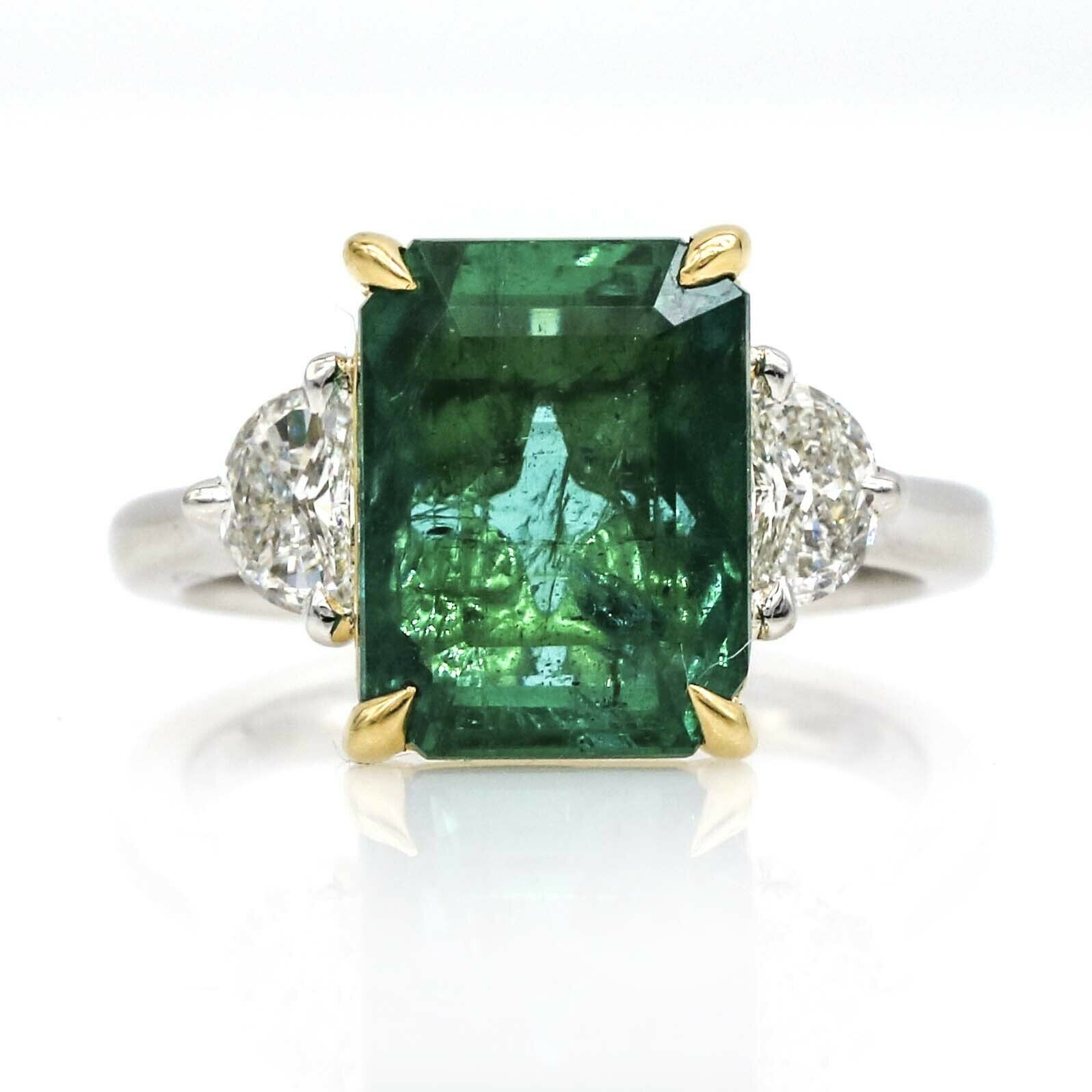 5.80 ct Emerald and Diamond Statement Ring in Platinum and 18k Yellow Gold