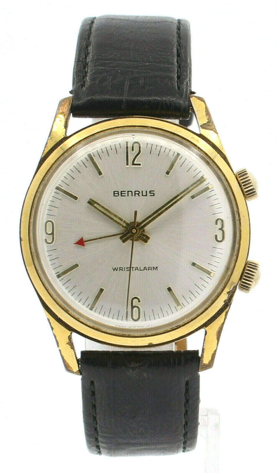 BENRUS Wristalarm Gold Plated Hand Winding 34mm Vintage Watch