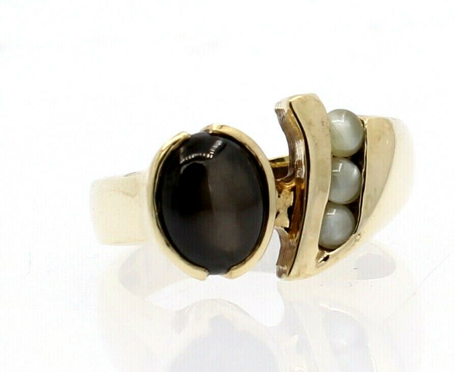 14k Yellow Gold Black Star Sapphire  Cabochon Men's Ring Size 10