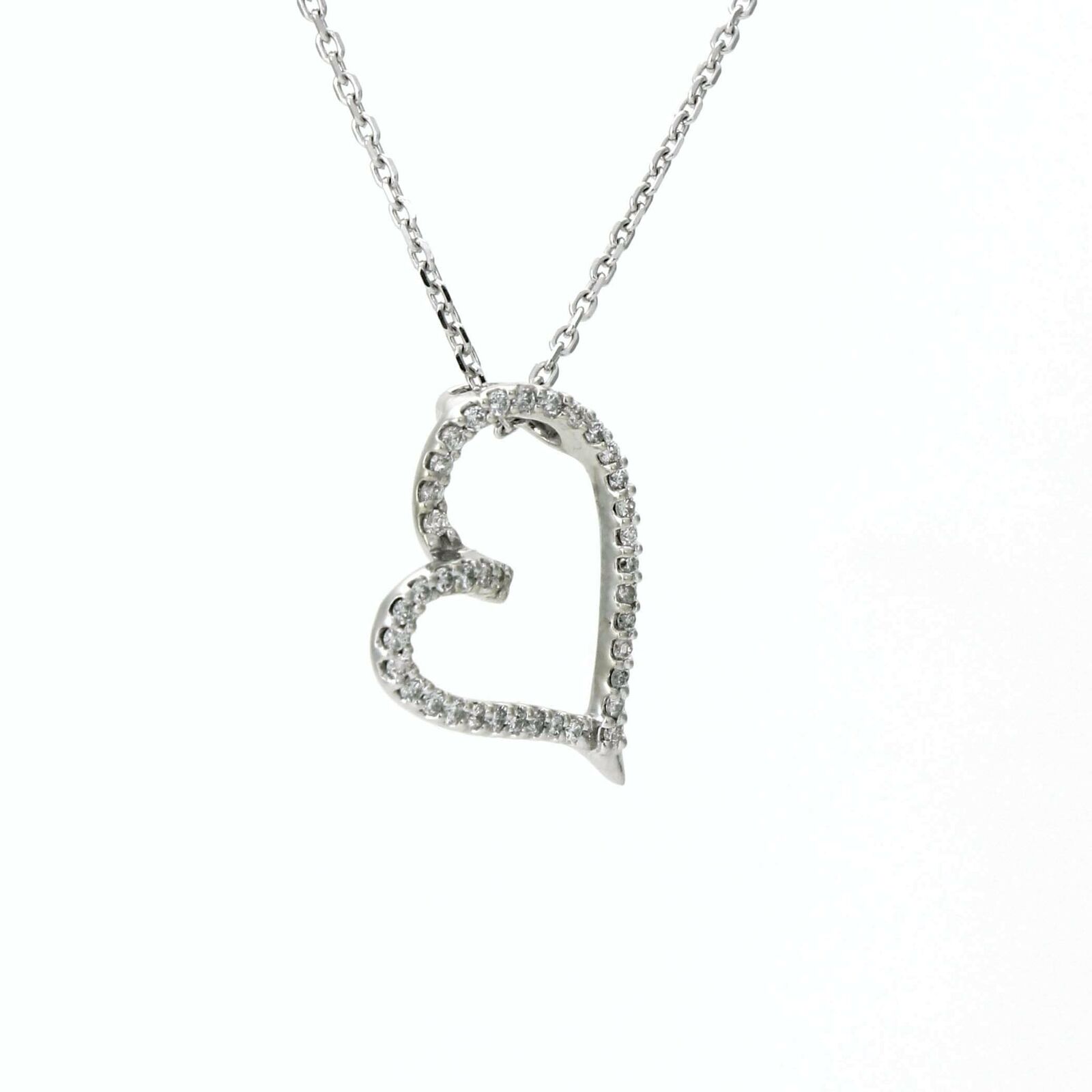 Women's Diamond Heart Slide Pendant Necklace in White Gold