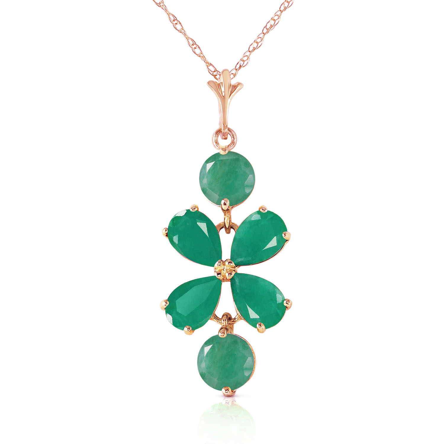 3.15 CTW 14K Solid Rose Gold Petals Emerald Necklace