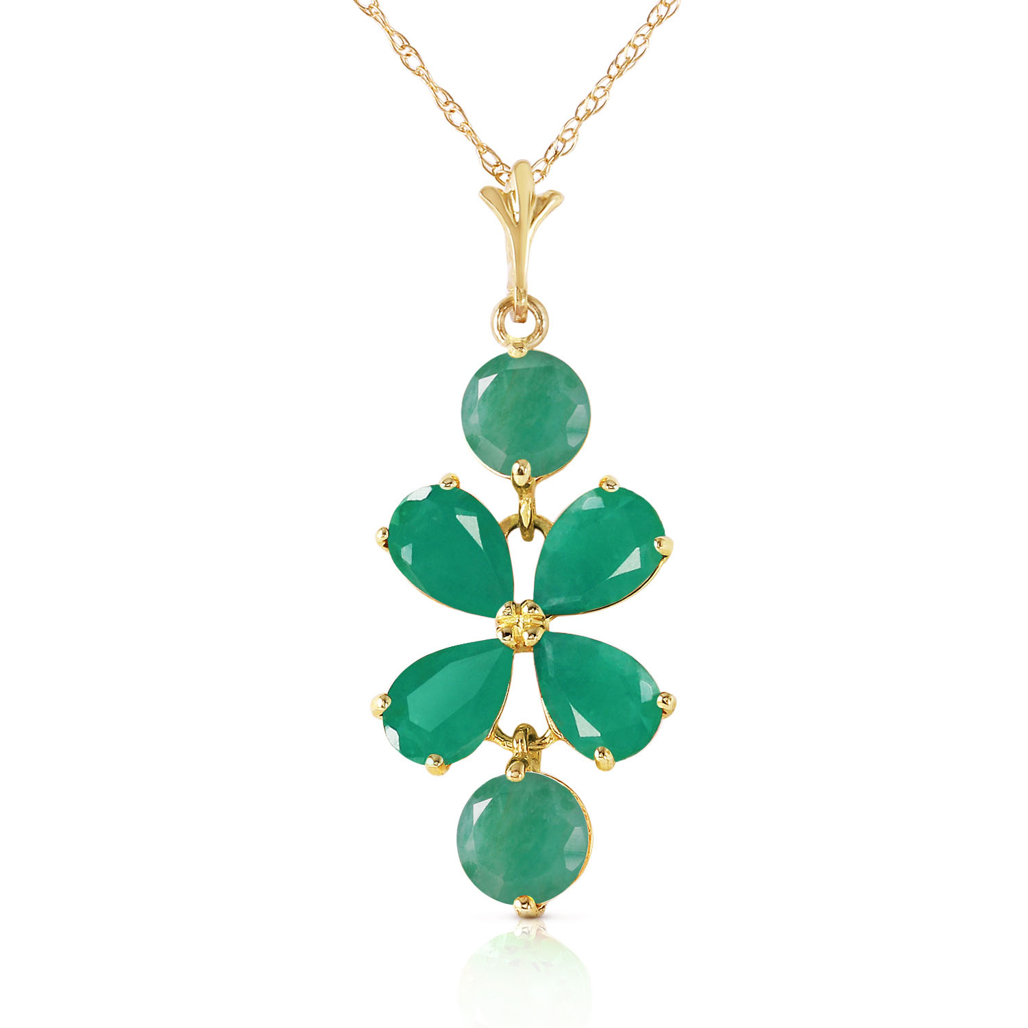 3.15 CTW 14K Solid Gold Spring Overflow Emerald Necklace