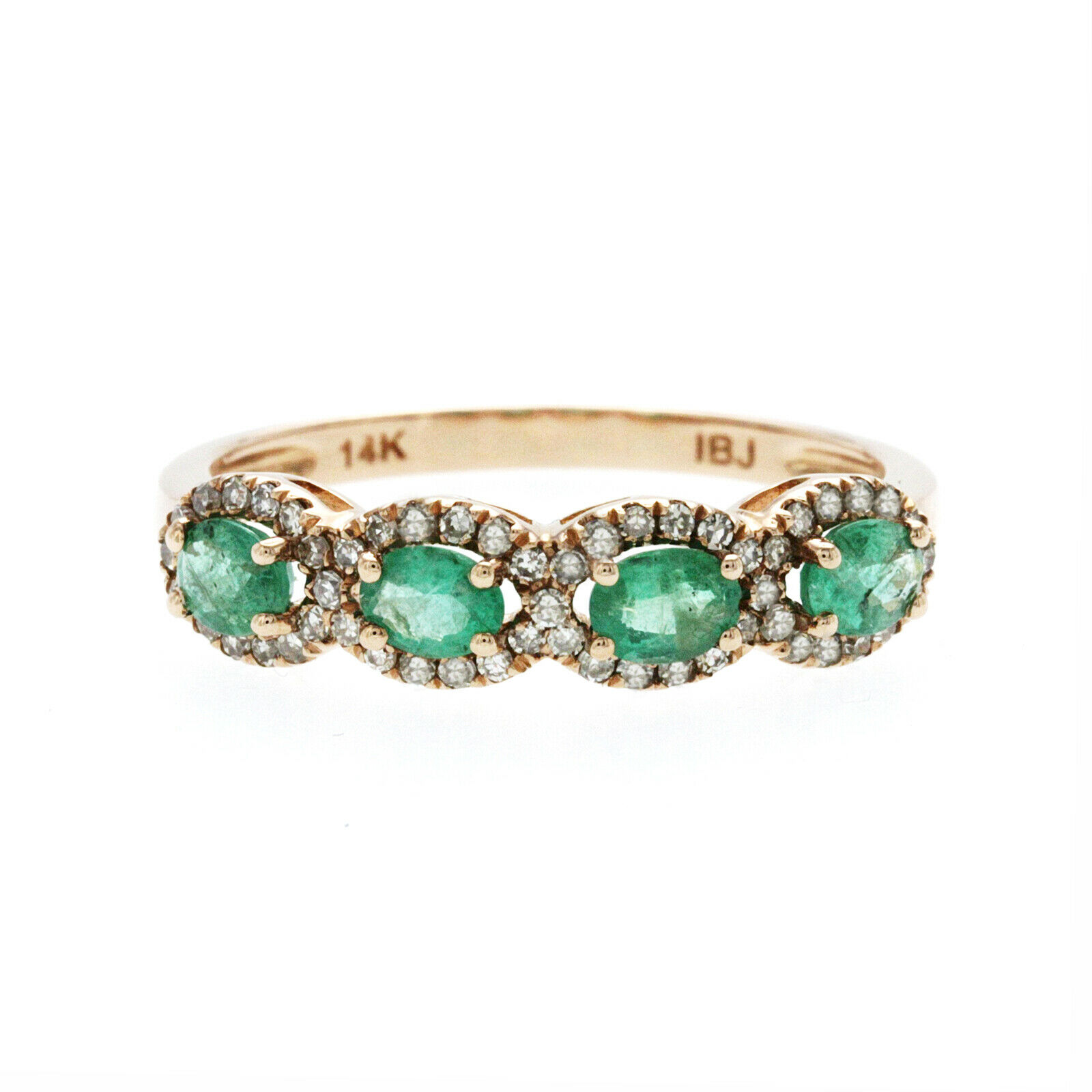 0.40 CT Colombian Emerald  0.24 CT Diamonds 14K Rose Gold Wedding Band Ring