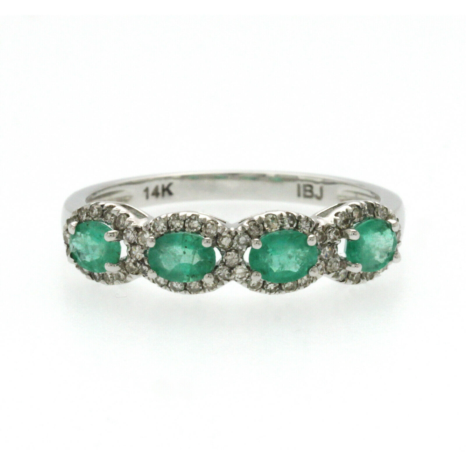 0.40 CT Colombian Emerald  0.24 CT Diamonds 14K White Gold Wedding Band Ring