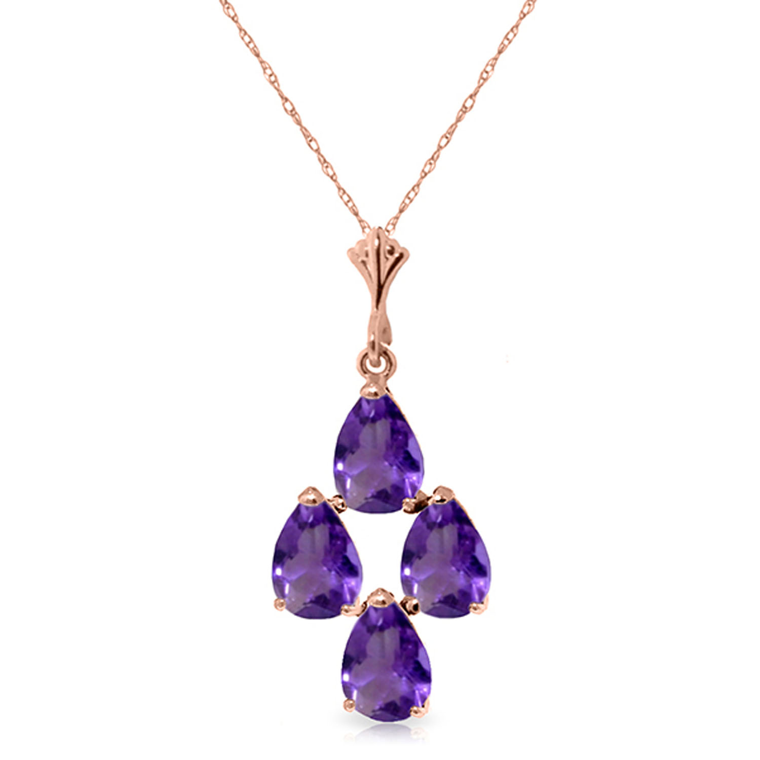 1.5 CTW 14K Solid Rose Gold Pyramid Amethyst Necklace