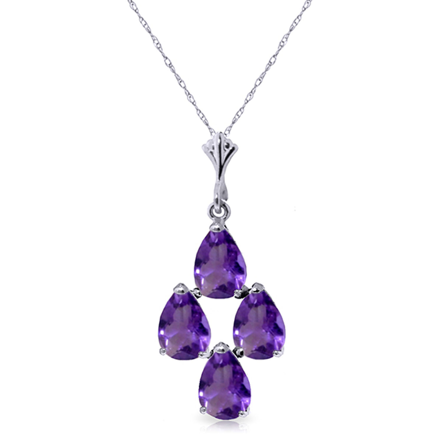 1.5 CTW 14K Solid White Gold Surreal Love Amethyst Necklace