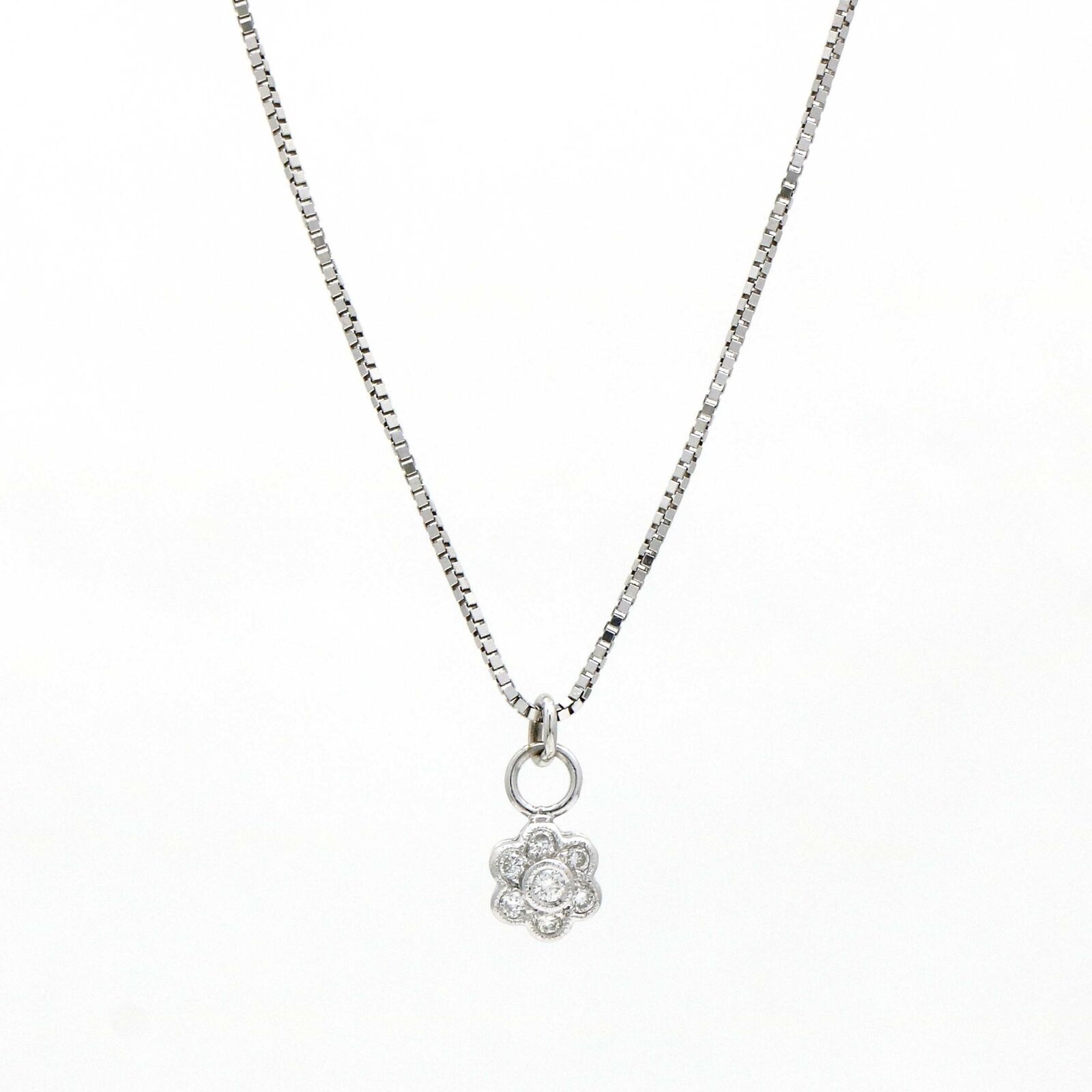 Women's Dainty Diamond Flower Pendant Necklace in 14k White Gold