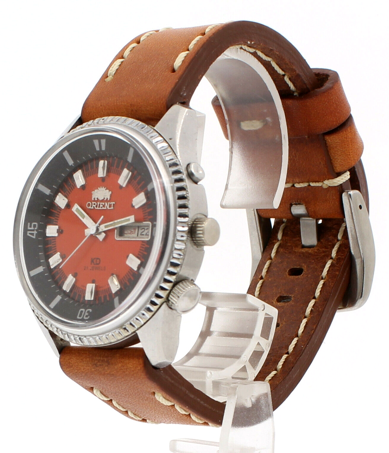 Orient KING DIVER Automatic Watch KD 21 JEWELS Japan Orange Dial 