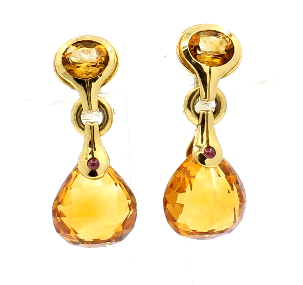 Antonini Maderia 18k Yellow Gold Citrine Ruby Dangling Earrings